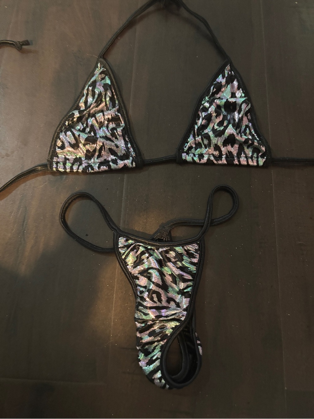 Vintage iridescent micro bikini holographic animal print small nwot rave dance